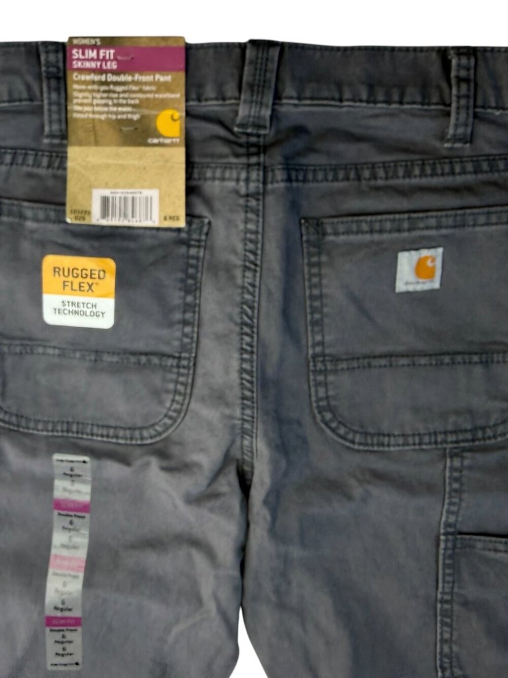 New NWT Carhartt Slim Fit Skinny Leg Crawford Double-Front Pant Gray Size Wmn 6
